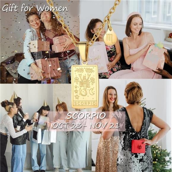 Zodiac Sign Necklace for Women Constellation Tarot Card Pendant Double Sided - Picture 4 of 14